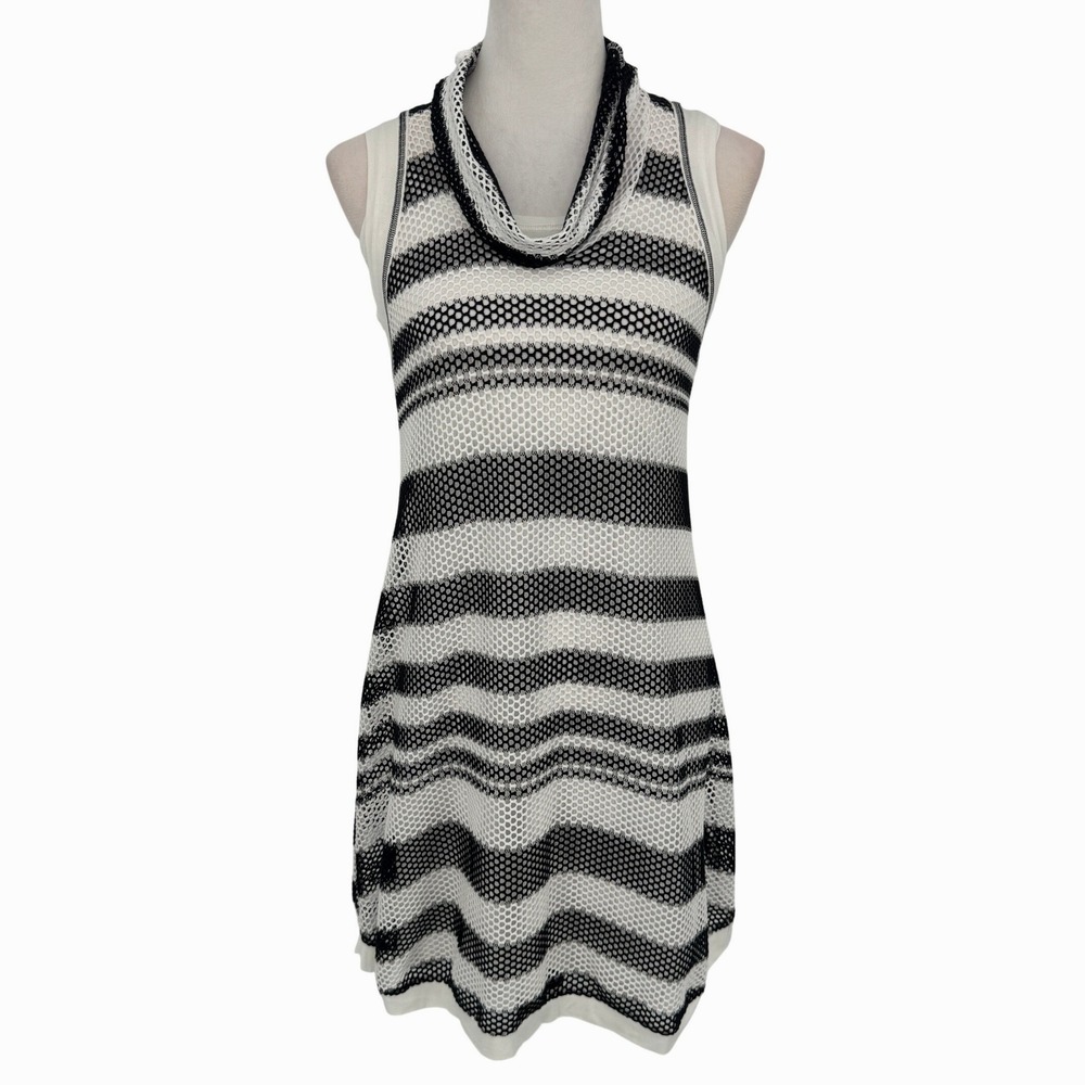 Beate Heymann Street Couture Mesh Striped Cowl Neck Dress Size 6 Black White